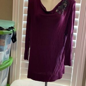 Neiman Marcus Purple Long Sleeve Top with Embellishment
